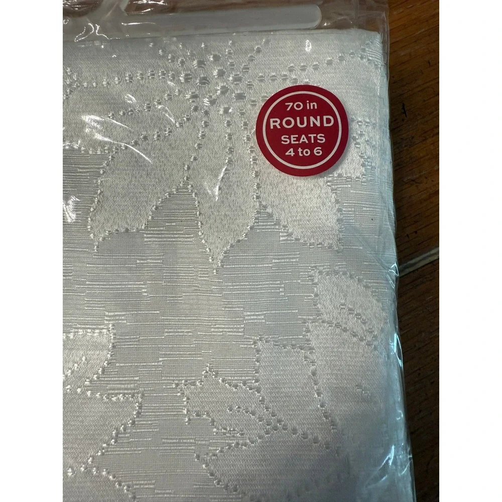 North Pole Trading Co.‎ Poinsettia Seasons Damask 70 in Round Tablecloth